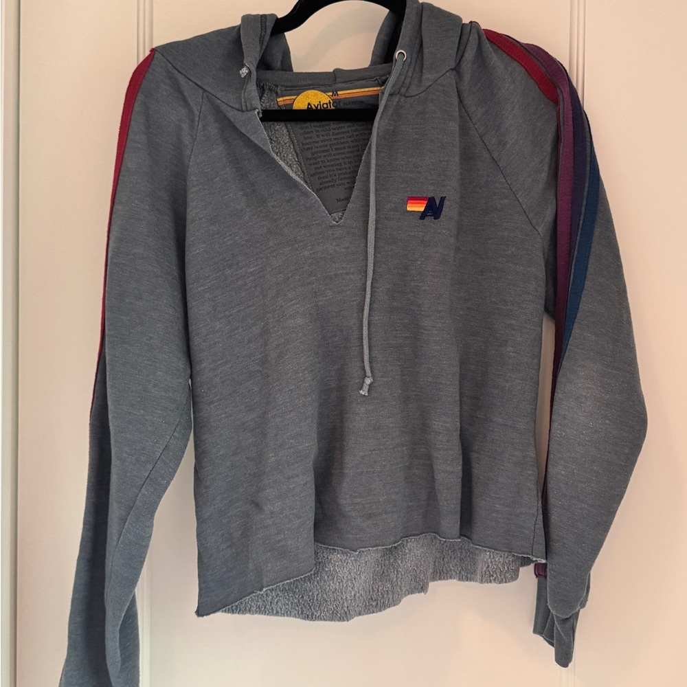 AVIATOR NATION CROPPED Hoodie with Multicolor Stripes